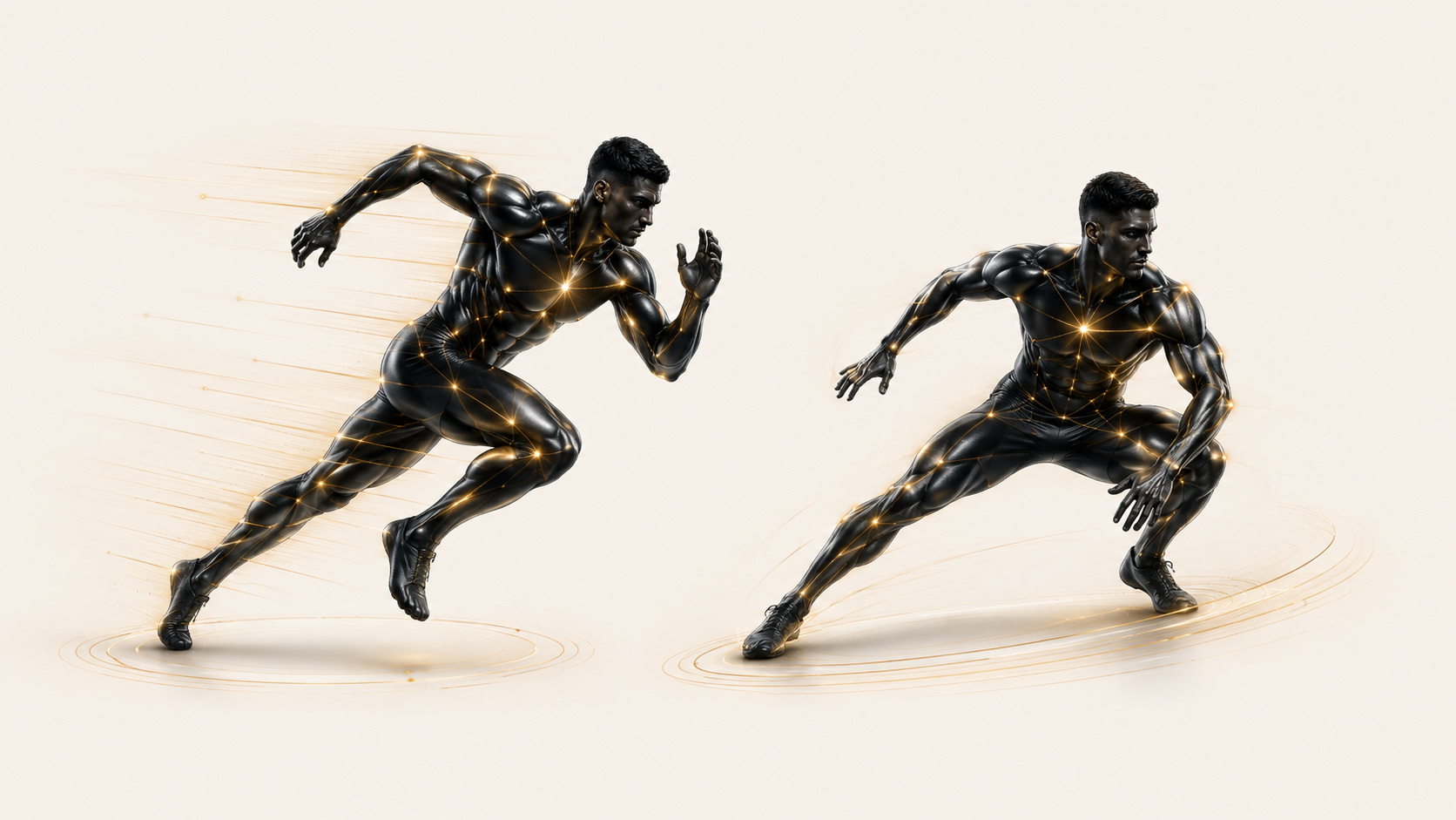 Same athlete demonstrating linear acceleration and lateral change of direction
