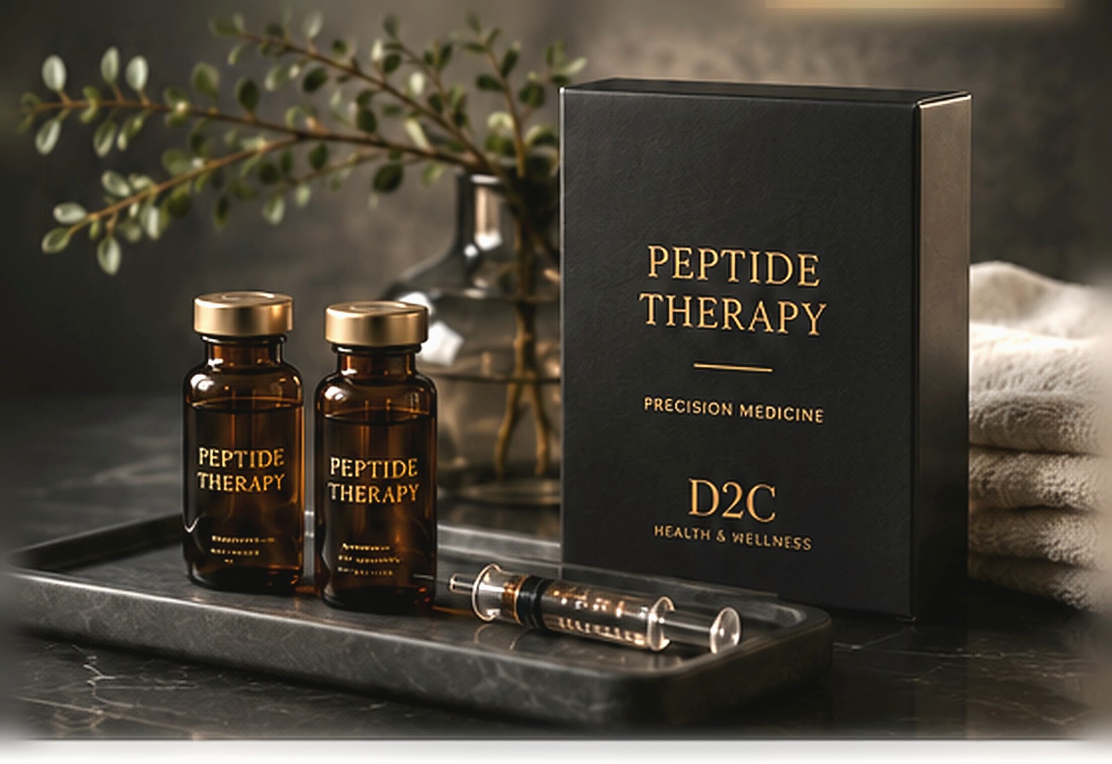 Peptide therapy vials, syringe, and precision medicine packaging